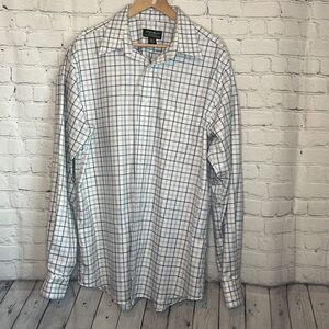 Eddie Bauer Men’s White Blue Black Gold Long Sleeve Dress Shirt Size large Tall